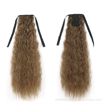 Hot Selling High Quality 22 Inch Long Wrap Kinky Curly Strappy Ponytail Hair Extensions Dark Brown Synthetic For Women